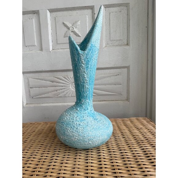 Vintage MCM Royal Haeger Robins Egg Blue Lava Glaze Vase 16"